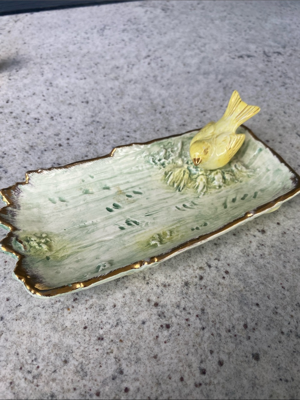 Decorative Yellow Bird Trinket Tray - Ceramic Jewelry Dish